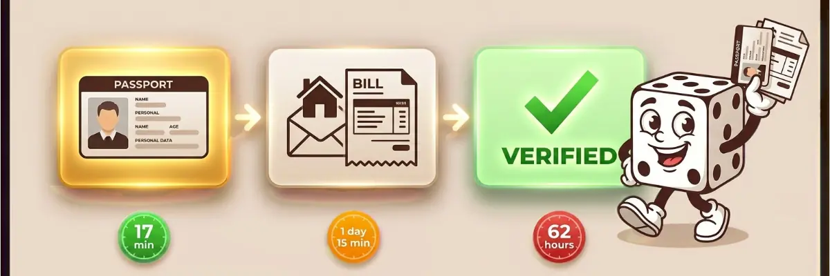 Casino KYC verification requirements showing identity check documents and processing times