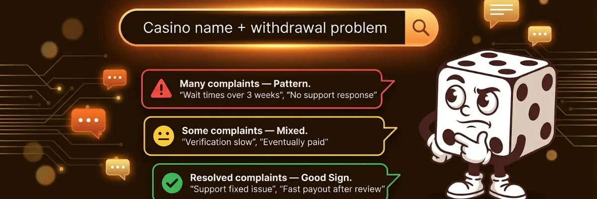Searching for online casino player complaints and withdrawal problems on forums