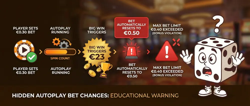 Autoplay bet reset causing bonus violation showing max bet broken by mistake during automated play