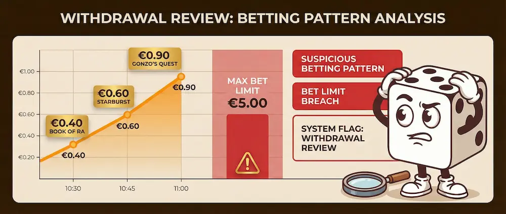 Betting pattern analysis showing casino reviews wagering history for withdrawal compliance verification
