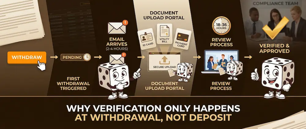 KYC verification triggered by withdrawal showing document upload process for first time casino payout