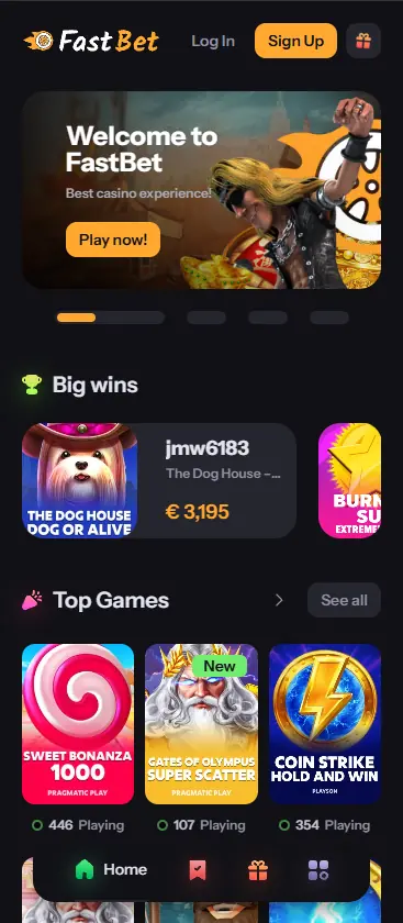 FastBet Casino lobby displayed on mobile phone