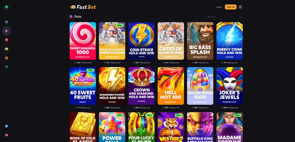 FastBet Casino slots page on desktop
