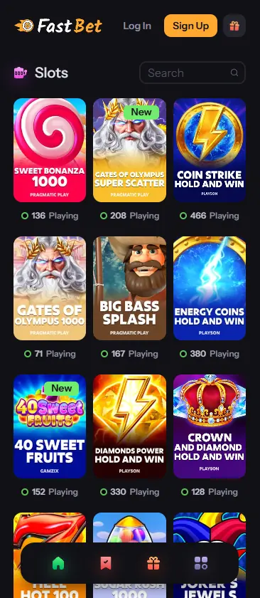 FastBet Casino slots page on mobile