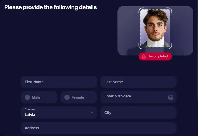 NV Casino profile page showing KYC section with document upload options