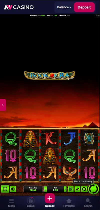 Book of Ra Deluxe slot by Novomatic at NV Casino