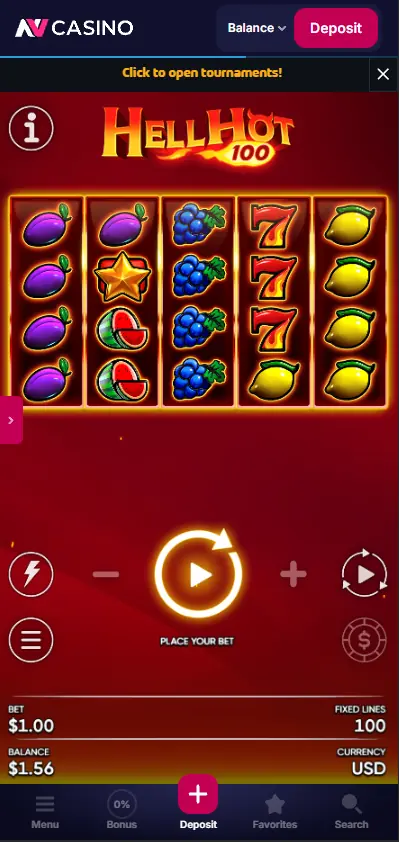 Hell Hot 100 slot by Endorphina at NV Casino