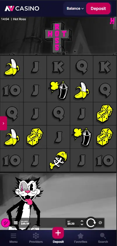 Hot Ross slot by Hacksaw Gaming at NV Casino - no wagering credit despite 101 spins