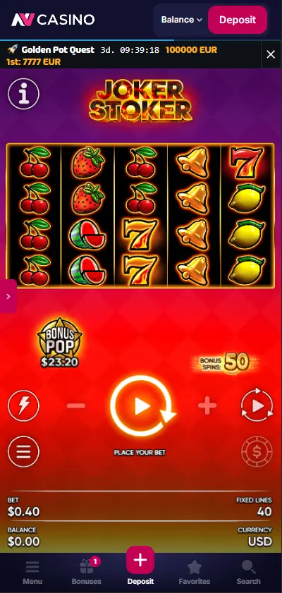 Joker Stoker slot by Endorphina at NV Casino - day 1 free spins