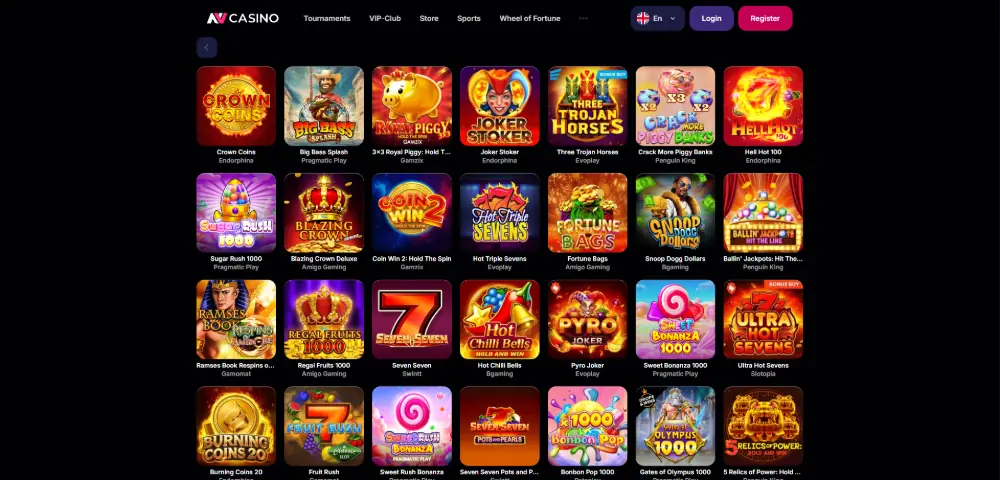 NV Casino slots page on desktop