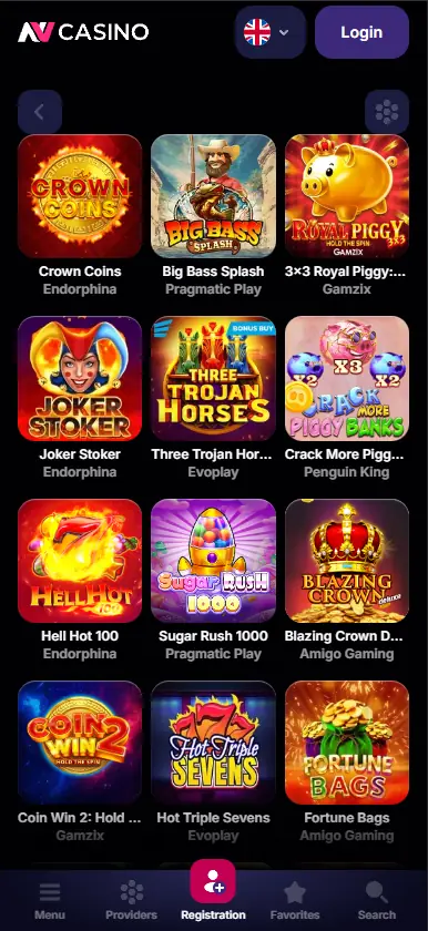 NV Casino slots page on mobile