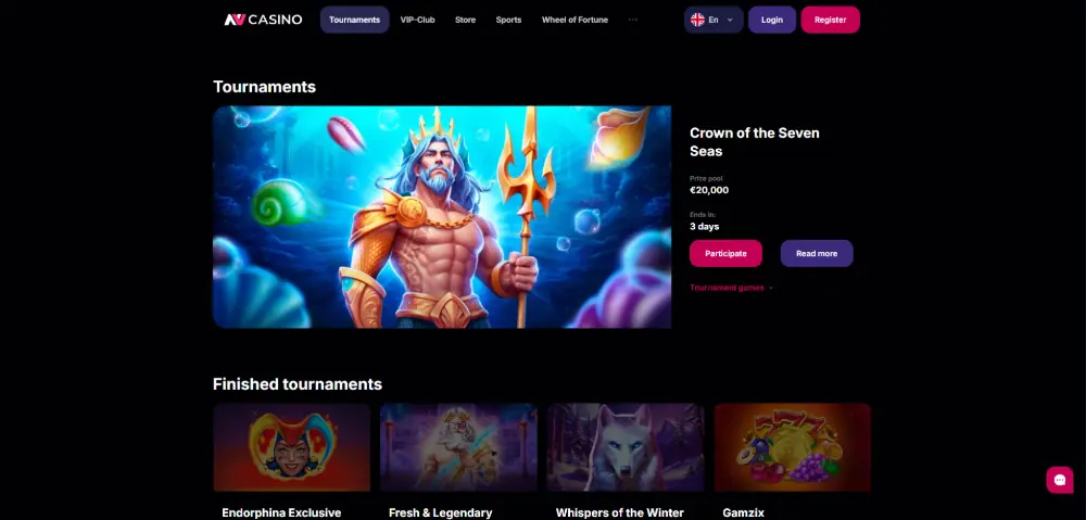 NV Casino tournaments page on desktop