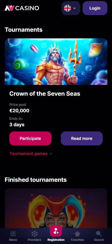 NV Casino tournaments page on mobile