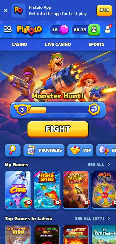 Pistolo Casino homepage displayed on mobile phone