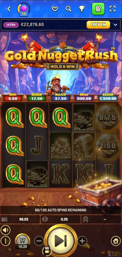 Gold Nugget Rush Hold and Win slot by Betsoft at Pistolo Casino