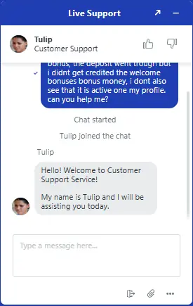 Pistolo Casino live chat support conversation screenshot showing response times