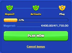 Pistolo Casino wagering progress showing 400.80 EUR wagered out of 1,750 EUR required