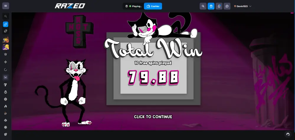 Hot Ross 10 free spins total result of $79.88 at Razed Casino