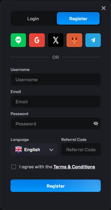 Razed Casino registration page showing sign up form