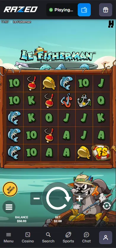 Le Fisherman slot by Hacksaw Gaming at Razed Casino
