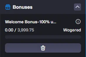 Razed Casino bonus wagering progress tracker showing amount wagered