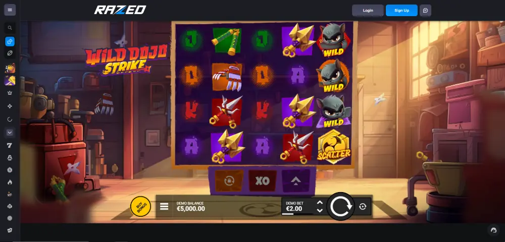 Wild Dojo Strike slot by Hacksaw Gaming on desktop at Razed Casino