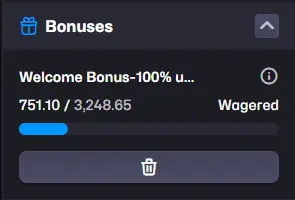 Razed Casino wagering tracker showing $751.10 wagered out of $4,000 required