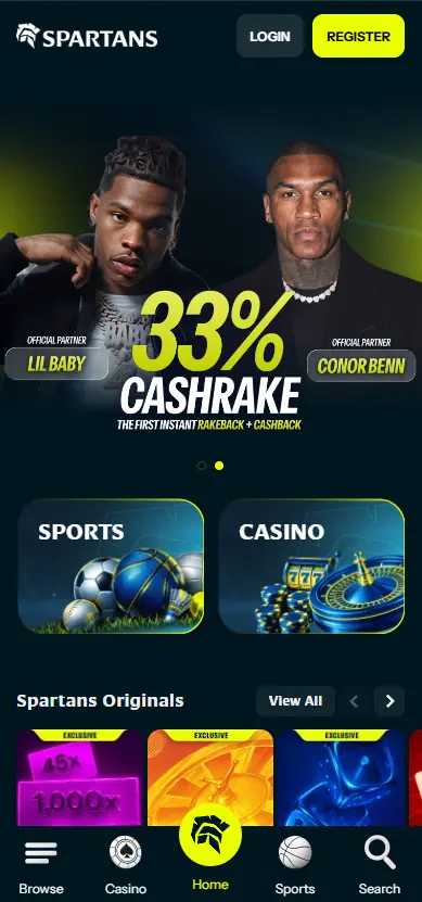 Spartans Casino lobby displayed on mobile phone