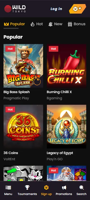 Wild Tokyo Casino most popular slots on mobile