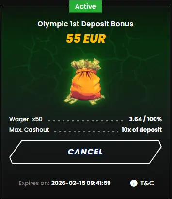 Wild Tokyo Casino welcome bonus wagering progress tracker showing percentage completed