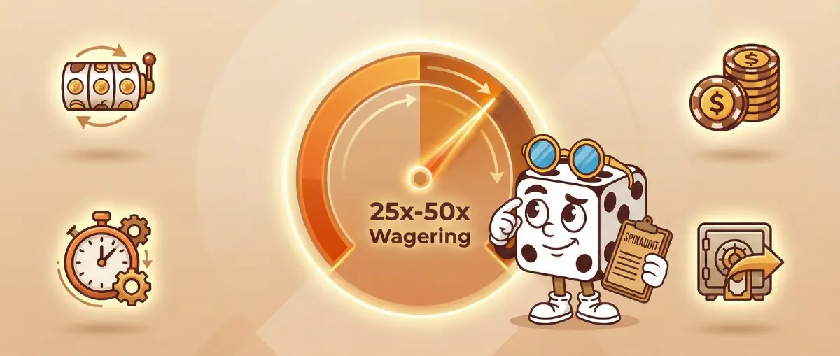 Wagering requirements visualization explaining how to complete casino bonus playthrough showing that it is more easy to pass 25x wager than 50x wagering